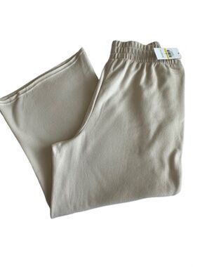 NEW DKNY Women's M Ivory Vanilla Bean Cotton Pull-On Wide Leg Soft Sweatpants